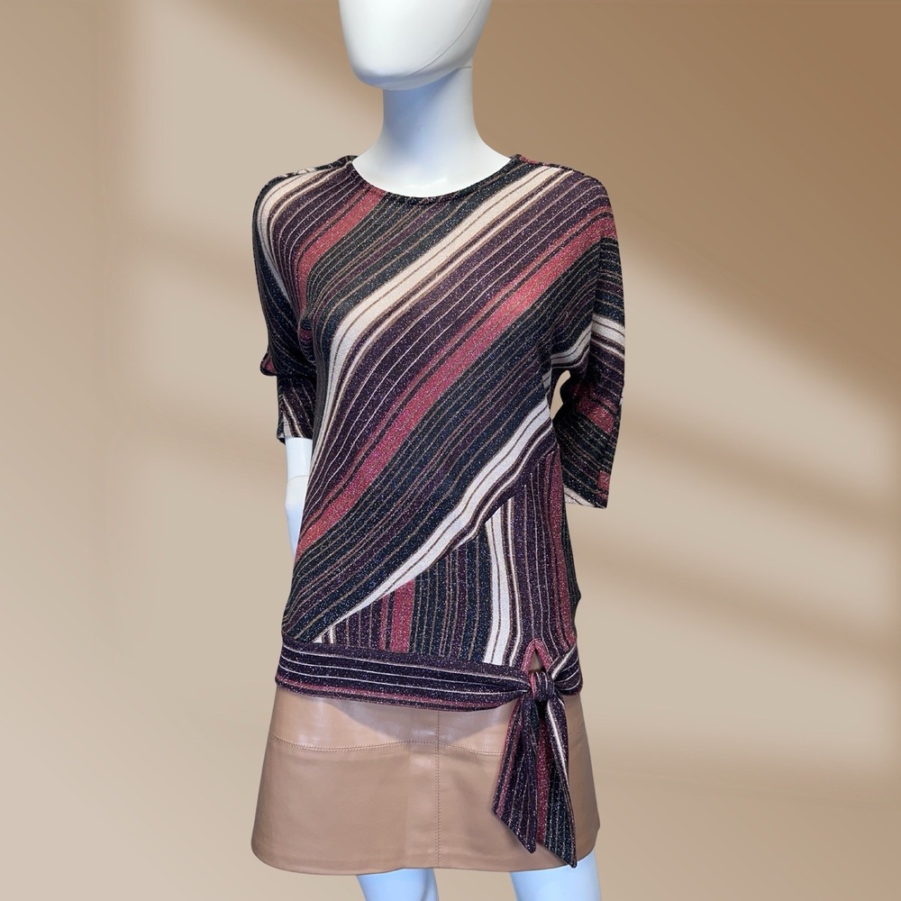 G. Lance Brand Women's Metallic Threaded Top Hem Tie Fashionable Sparkle Sz S
